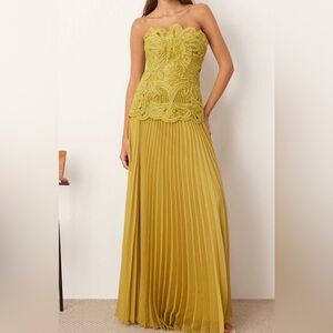 ARRANGE abstract cut work bandeau maxi pleated dress